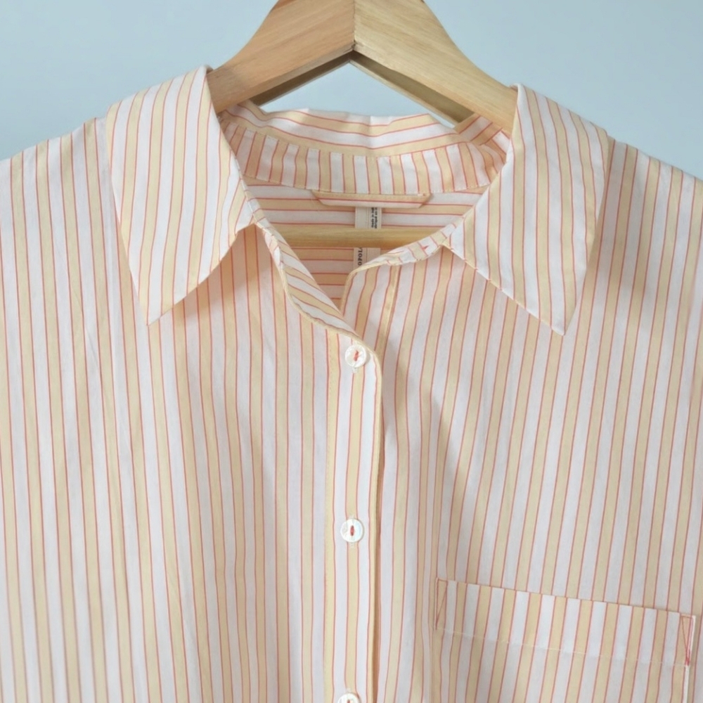 Anthropologie Cotton Poplin Oversized Striped Button-Down Shirt | Size XS